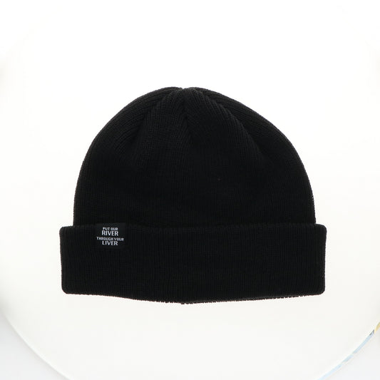 Black "Put Our River Through Your Liver" Tag Beanie